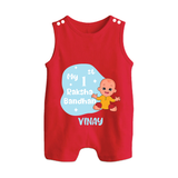 My First Raksha Bandhan Infant Button Romper  - RED - New Born (Chest 18")