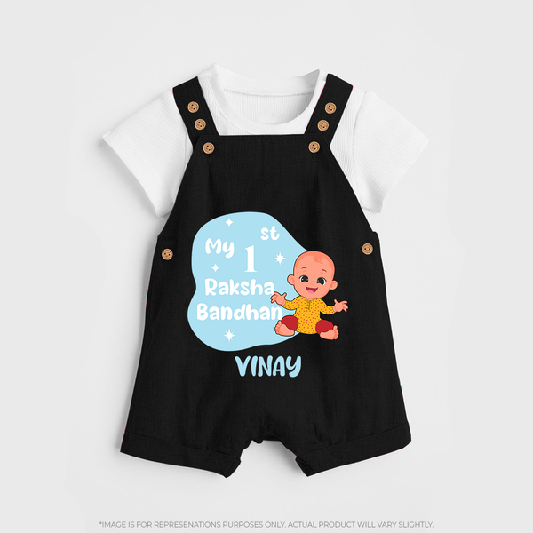 Newborn Dungaree Set | Celebrate My First Raksha Bandhan in Style - BLACK - 0 - 5 Months Old (Chest 18")