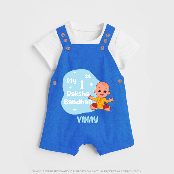 My First Raksha Bandhan Infant Dungaree  - COBALT BLUE - 0 - 5 Months Old (Chest 18")