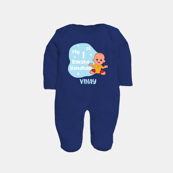 My First Raksha Bandhan Infant Fullbody Suit  - NAVY BLUE - New Born (Chest 7.5")