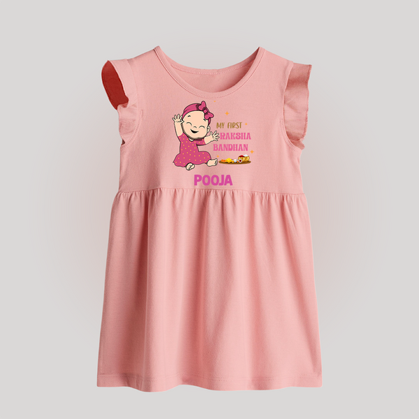 My First Raksha Bandhan | Baby Frock with Personalized Design - BABY PINK - 0 - 3 Months Old (Chest 17")