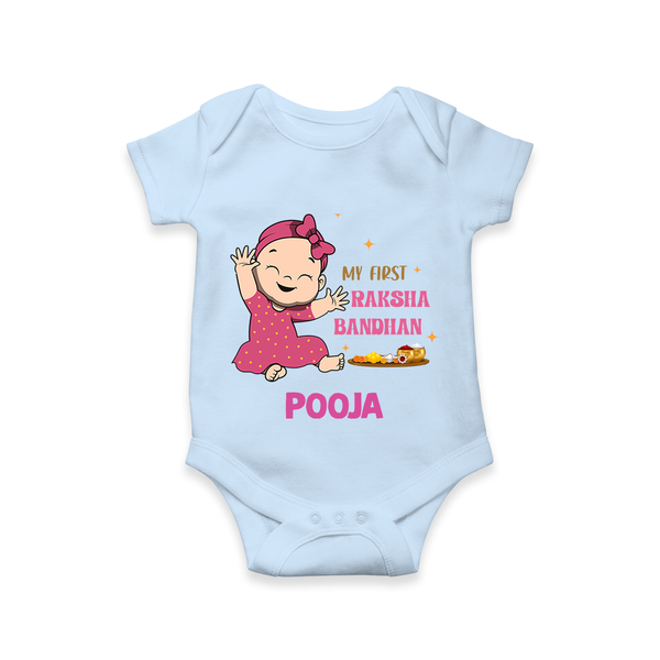 My First Raksha Bandhan | Romper with Personalized Design - BABY BLUE - New Born (Chest 14")