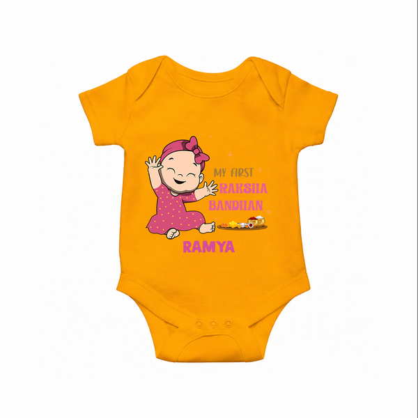 Baby Girl First Raksha Bandhan Rompe - CHROME YELLOW - New Born (Chest 14")
