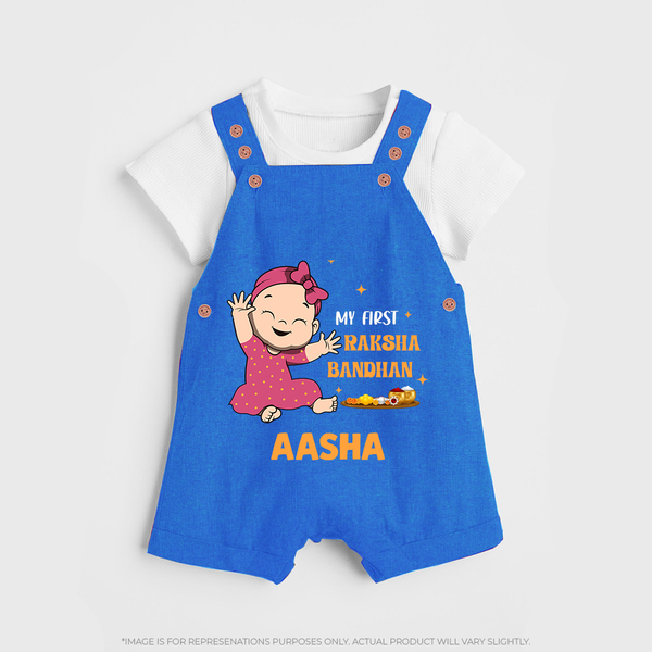 My First Raksha Bandhan | Dungaree Set with Personalized Design - COBALT BLUE - 0 - 5 Months Old (Chest 18")