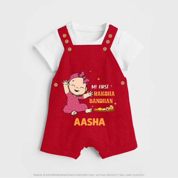My First Raksha Bandhan | Dungaree Set with Personalized Design - RED - 0 - 5 Months Old (Chest 18")