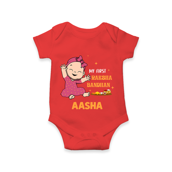 My First Raksha Bandhan | Romper with Personalized Design - RED - New Born (Chest 14")