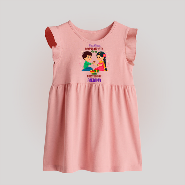 Personalized Baby Baby Frock | My First Rakhi with Name and Date - BABY PINK - 0 - 3 Months Old (Chest 17")