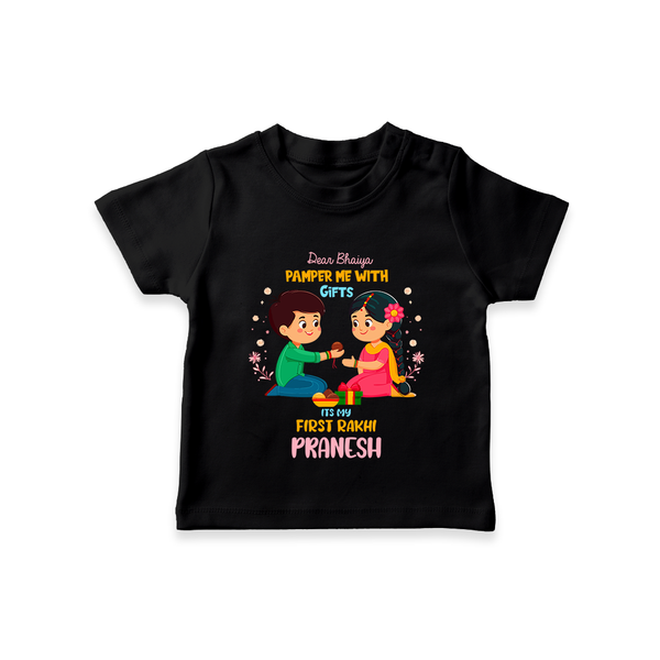 Personalized Baby T-Shirt | My First Rakhi with Name and Date - BLACK - 0-5 Months Old (Chest 17")