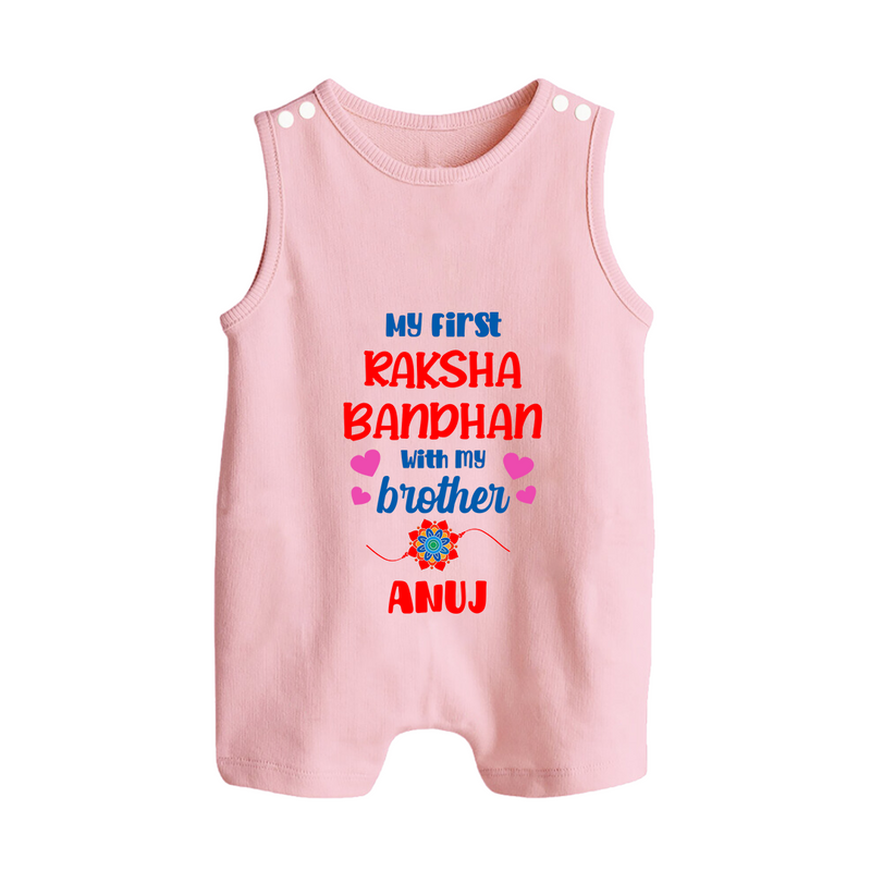 Infant Romper Suit/ Sleeveless Romper | Adorable Outfit for First Rakhi Celebration - BABY PINK - 0 - 5 Months Old (Chest 18")