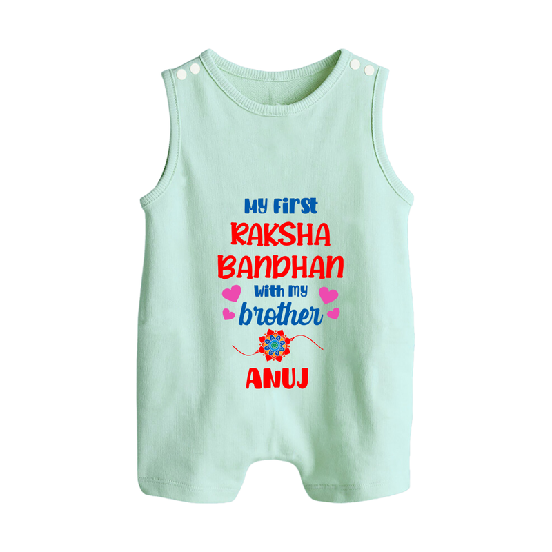 Infant Romper Suit/ Sleeveless Romper | Adorable Outfit for First Rakhi Celebration - MINT GREEN - 0 - 5 Months Old (Chest 18")