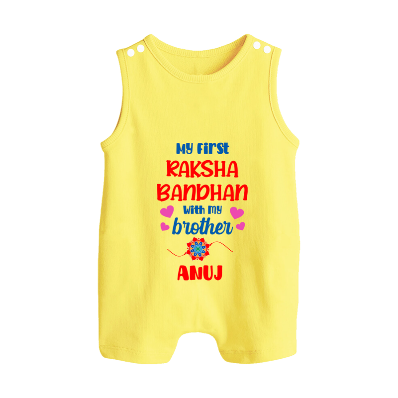 Infant Romper Suit/ Sleeveless Romper | Adorable Outfit for First Rakhi Celebration - PASTEL YELLOW - 0 - 5 Months Old (Chest 18")
