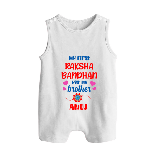 Infant Romper Suit/ Sleeveless Romper | Adorable Outfit for First Rakhi Celebration - WHITE - 0 - 5 Months Old (Chest 18")
