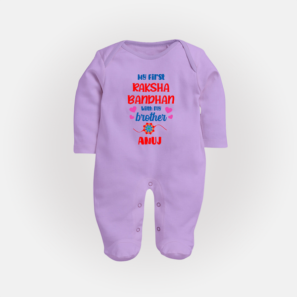 Infant Sleep suit / Full sleeve bodysuit | Adorable Outfit for First Rakhi Celebration - LILAC - New Born (Chest 7.5")