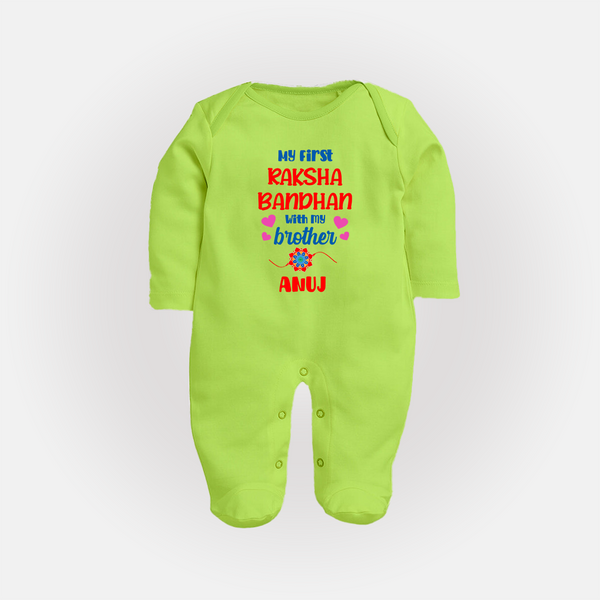 Infant First Rakhi Fullbody Suit - LIME GREEN - New Born (Chest 7.5")
