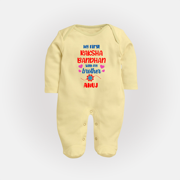 Infant First Rakhi Fullbody Suit - PASTEL YELLOW - New Born (Chest 7.5")