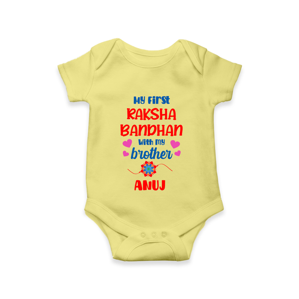 Infant First Rakhi Romper - PASTEL YELLOW - New Born (Chest 14")