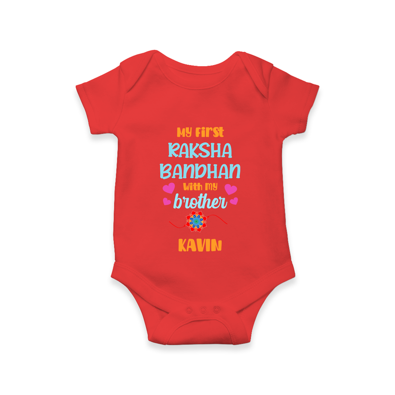 Infant Romper | Adorable Outfit for First Rakhi Celebration - RED - New Born (Chest 14")