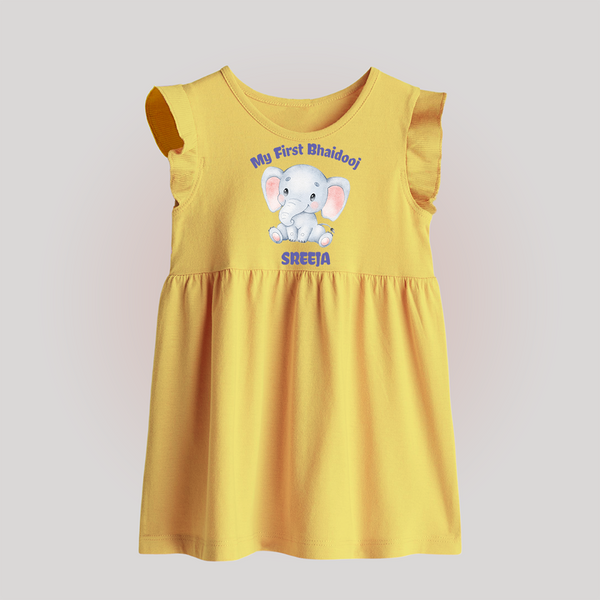 My First Bhai Dooj Baby Baby Frock - PASTEL YELLOW - 0 - 3 Months Old (Chest 17")