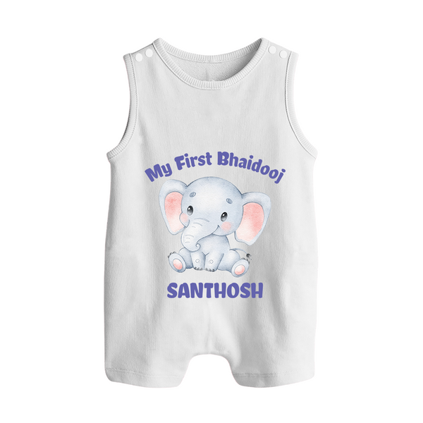 Cotton Romper Suit/ Sleeveless Romper | Custom Printed for First Raksha Bandhan - WHITE - 0 - 5 Months Old (Chest 18")