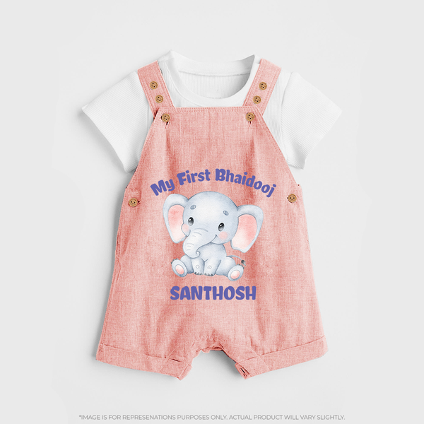 Cotton Dungaree Set | Custom Printed for First Raksha Bandhan - PEACH - 0 - 5 Months Old (Chest 18")