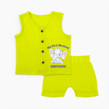 Cotton Jabla Set | Custom Printed for First Raksha Bandhan - LIME GREEN - 0 - 3 Months Old (Chest 9.8")