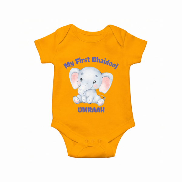 My First Bhai Dooj Baby Romper - CHROME YELLOW - New Born (Chest 14")