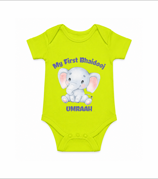 My First Bhai Dooj Baby Romper - LIME GREEN - New Born (Chest 14")