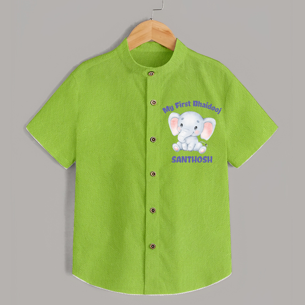 Cotton Shirt | Custom Printed for First Raksha Bandhan - LIME GREEN - 0 - 6 Months Old (Chest 23")