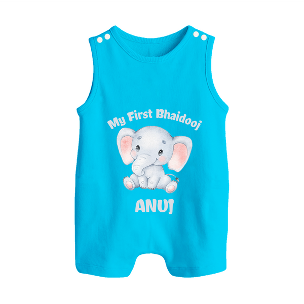 Cotton Romper Suit/ Sleeveless Romper | Custom Printed for First Raksha Bandhan - SKY BLUE - 0 - 5 Months Old (Chest 18")