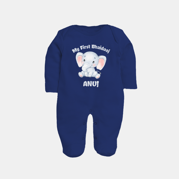 My First Bhai Dooj Baby Fullbody Suit - NAVY BLUE - New Born (Chest 7.5")
