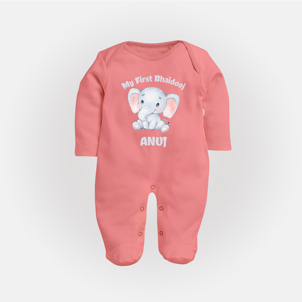 Cotton Sleep suit / Full sleeve bodysuit | Custom Printed for First Raksha Bandhan - PEACH - New Born (Chest 7.5")