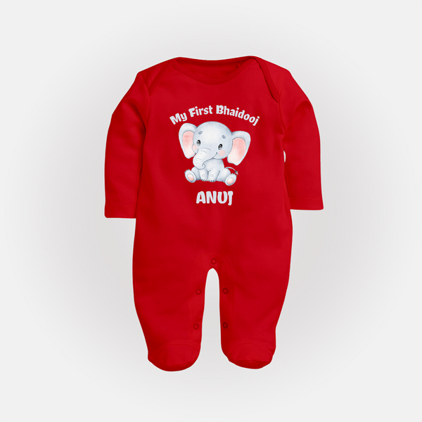 My First Bhai Dooj Baby Fullbody Suit - RED - New Born (Chest 7.5")