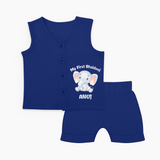 Cotton Jabla Set | Custom Printed for First Raksha Bandhan - NAVY BLUE - 0 - 3 Months Old (Chest 9.8")
