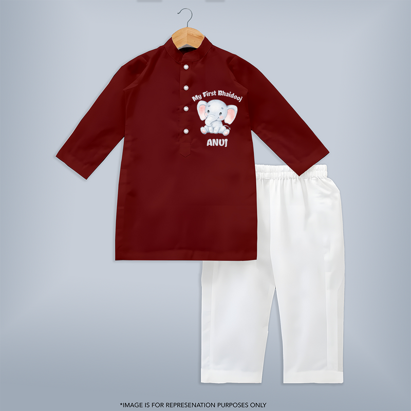 Cotton Kurta Set | Custom Printed for First Raksha Bandhan - MAROON - 3 - 6 Months Old (Chest 24", Kurta Length 14'', Waist 19", Pant Length 14")