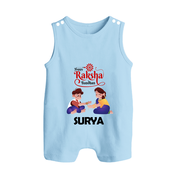 Happy Rakhi Rompersuit / Sleeveless Romper | Celebrate with Custom Babywear - BABY BLUE - 0 - 5 Months Old (Chest 18")
