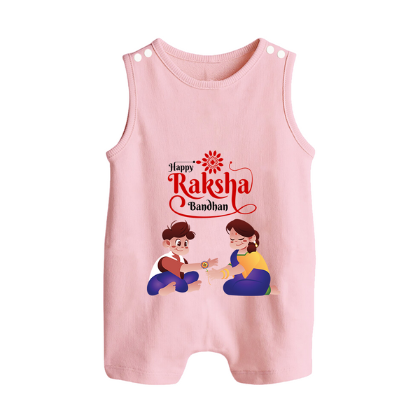 Happy Rakhi Rompersuit / Sleeveless Romper | Celebrate with Custom Babywear - BABY PINK - 0 - 5 Months Old (Chest 18")