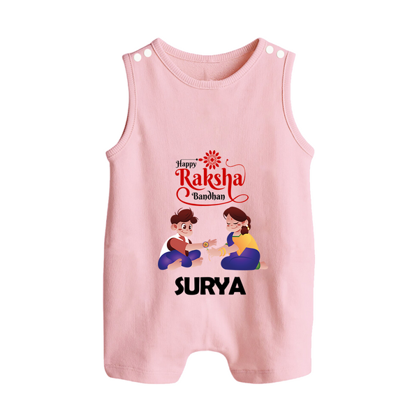 Happy Rakhi Rompersuit / Sleeveless Romper | Celebrate with Custom Babywear - BABY PINK - 0 - 5 Months Old (Chest 18")