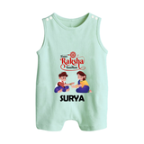 Happy Rakhi Rompersuit / Sleeveless Romper | Celebrate with Custom Babywear - MINT GREEN - 0 - 5 Months Old (Chest 18")