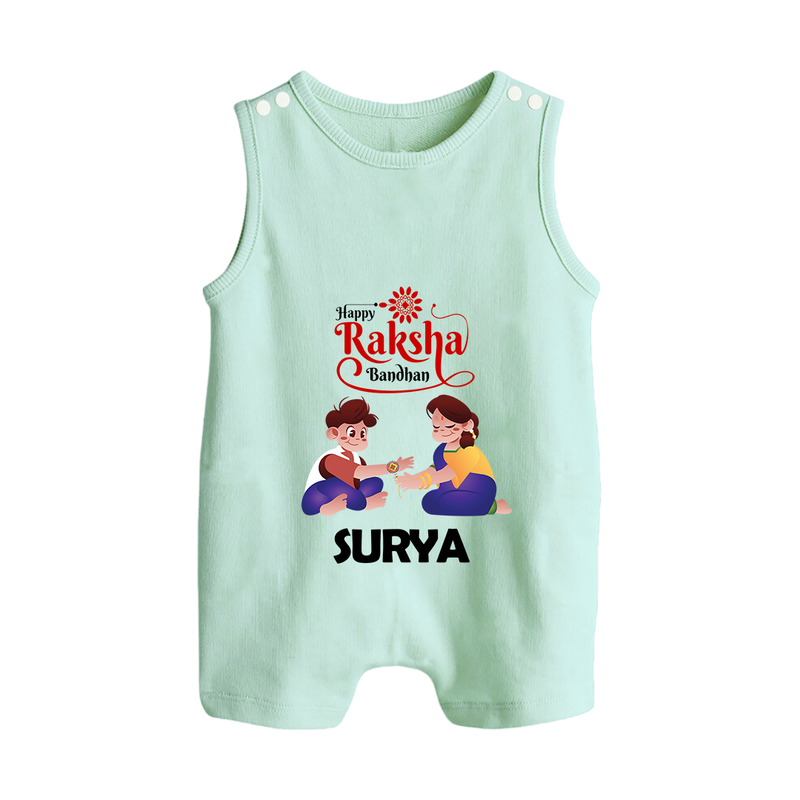 Happy Rakhi Rompersuit / Sleeveless Romper | Celebrate with Custom Babywear - MINT GREEN - 0 - 5 Months Old (Chest 18")