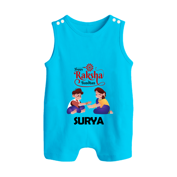 Happy Rakhi Rompersuit / Sleeveless Romper | Celebrate with Custom Babywear - SKY BLUE - 0 - 5 Months Old (Chest 18")