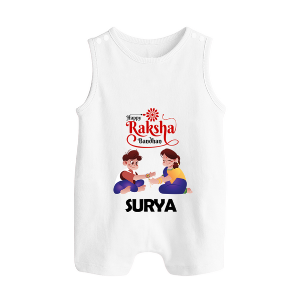 Happy Rakhi Rompersuit / Sleeveless Romper | Celebrate with Custom Babywear - WHITE - 0 - 5 Months Old (Chest 18")