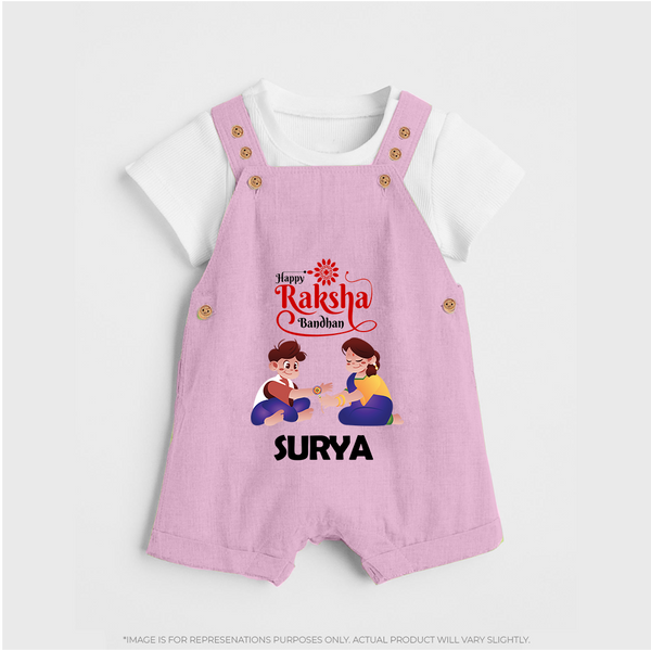 Happy Rakhi Dungaree Set | Celebrate with Custom Babywear - BABY PINK - 0 - 5 Months Old (Chest 18")