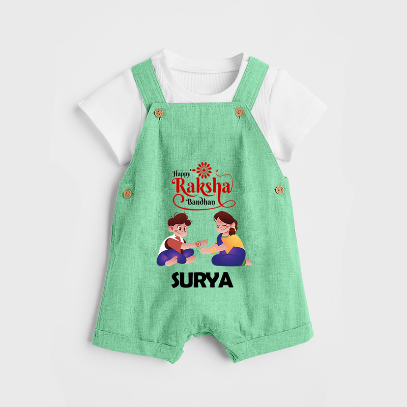 Happy Rakhi Dungaree Set | Celebrate with Custom Babywear - GREEN - 0 - 5 Months Old (Chest 18")