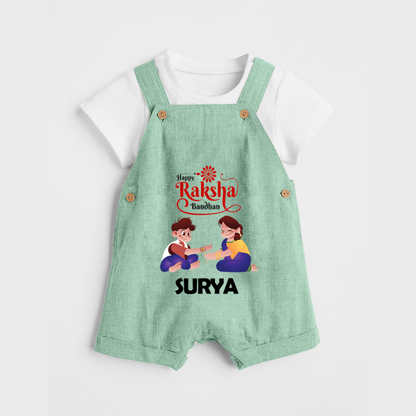 Happy Rakhi Dungaree Set | Celebrate with Custom Babywear - MINT GREEN - 0 - 5 Months Old (Chest 18")