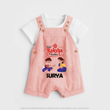 Happy Rakhi Dungaree Set | Celebrate with Custom Babywear - PEACH - 0 - 5 Months Old (Chest 18")