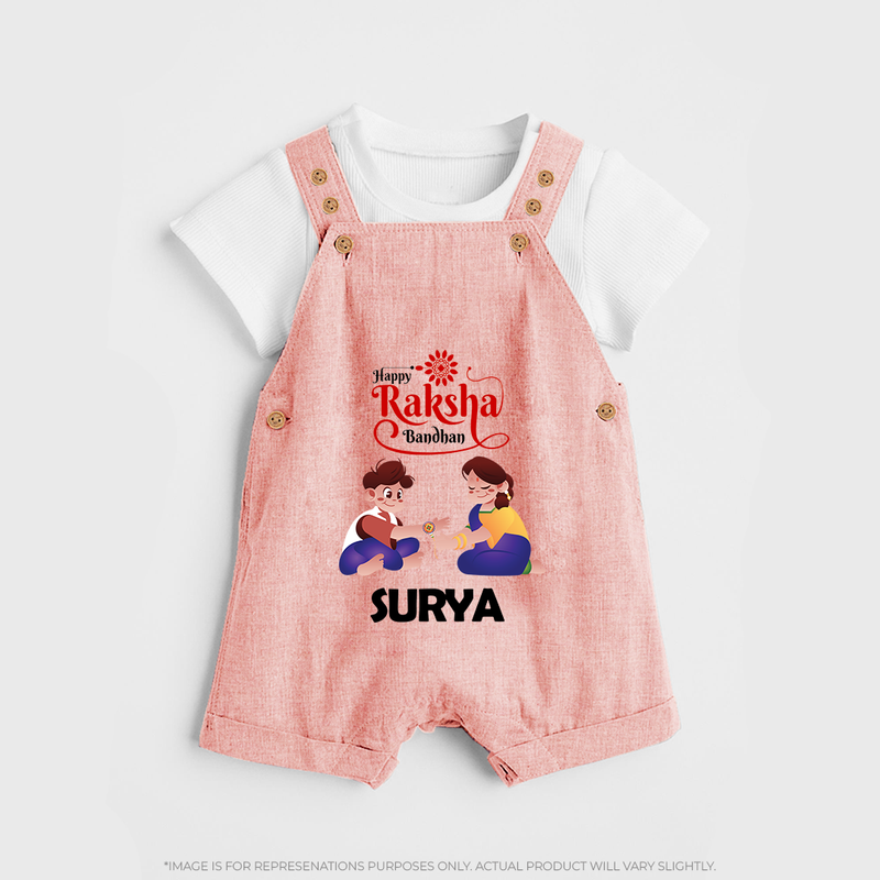 Happy Rakhi Dungaree Set | Celebrate with Custom Babywear - PEACH - 0 - 5 Months Old (Chest 18")
