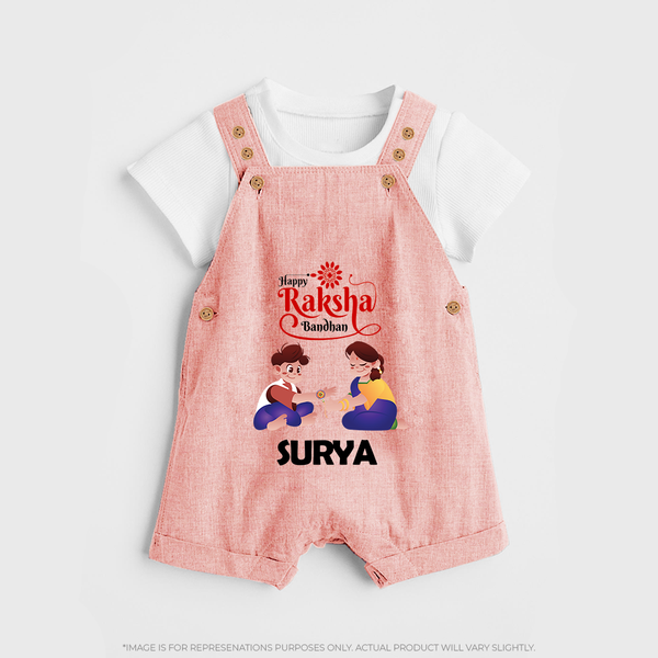 Happy Rakhi Dungaree Set | Celebrate with Custom Babywear - PEACH - 0 - 5 Months Old (Chest 18")