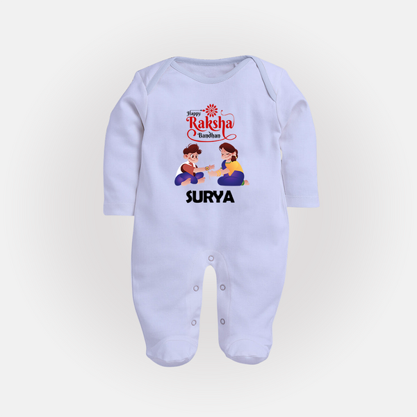 Happy Rakhi SleepSuit/ Full Sleeve Bodysuit | Celebrate with Custom Babywear - BABY BLUE - New Born (Chest 7.5")