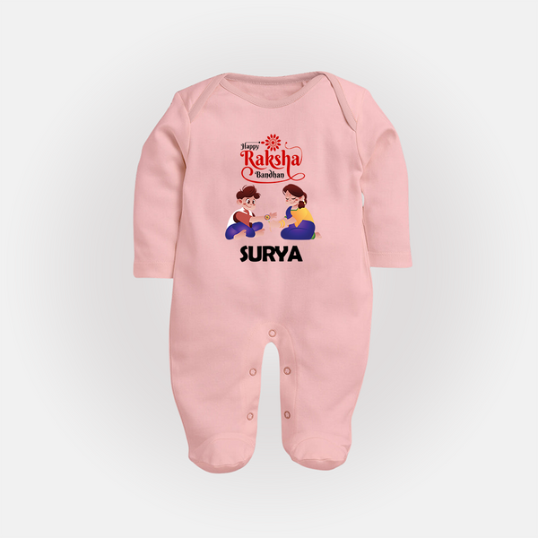 Happy Rakhi SleepSuit/ Full Sleeve Bodysuit | Celebrate with Custom Babywear - BABY PINK - New Born (Chest 7.5")