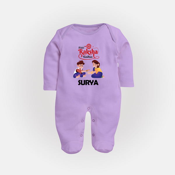 Happy Rakhi SleepSuit/ Full Sleeve Bodysuit | Celebrate with Custom Babywear - LILAC - New Born (Chest 7.5")